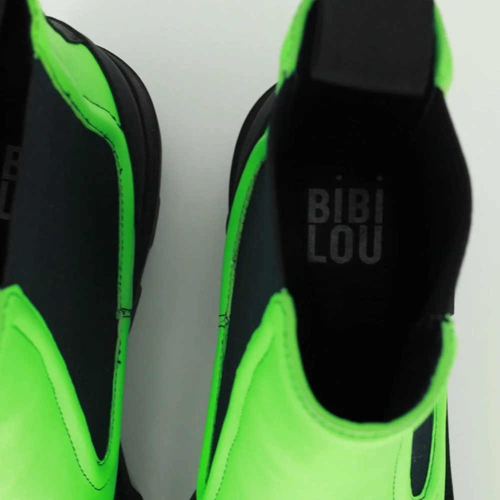 BIBI LOU Ankle Leather Boots Acid Green Lug‎ sole, Round toeline